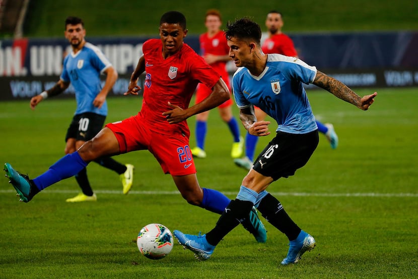 ST LOUIS, MO - SEPTEMBER 10: Brian Rodriguez #16 the Uruguay Men's National Team passes the...