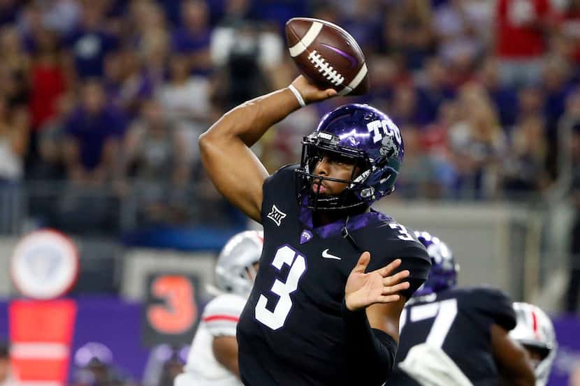TCU quarterback Shawn Robinson (3) throws against Ohio State during the first half of an...