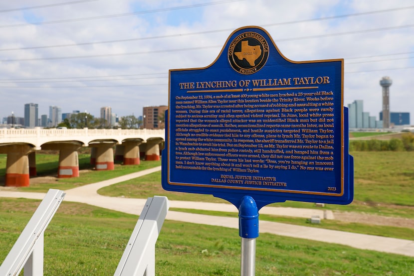 The memorial commemorating lynching victim William Allen Taylor, now in place at Trinity...