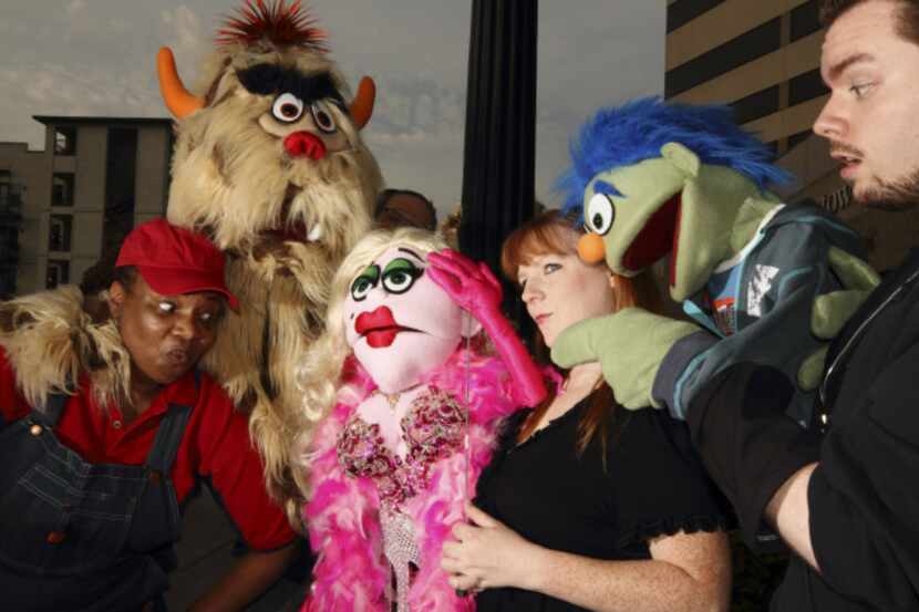 M. Denise Lee (from left), Megan Kelly Bates and James Chandler (and their puppet friends)...