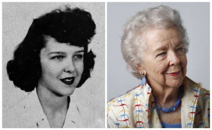 Jackie Wilder Paddock in her 1943 senior class picture and today.