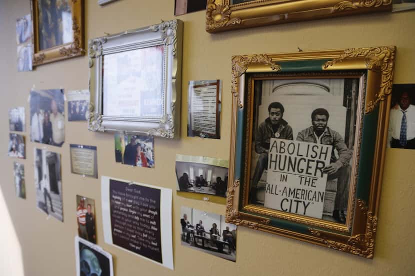 A photo in civil rights advocate Peter Johnson's office in the Bank of America building in...