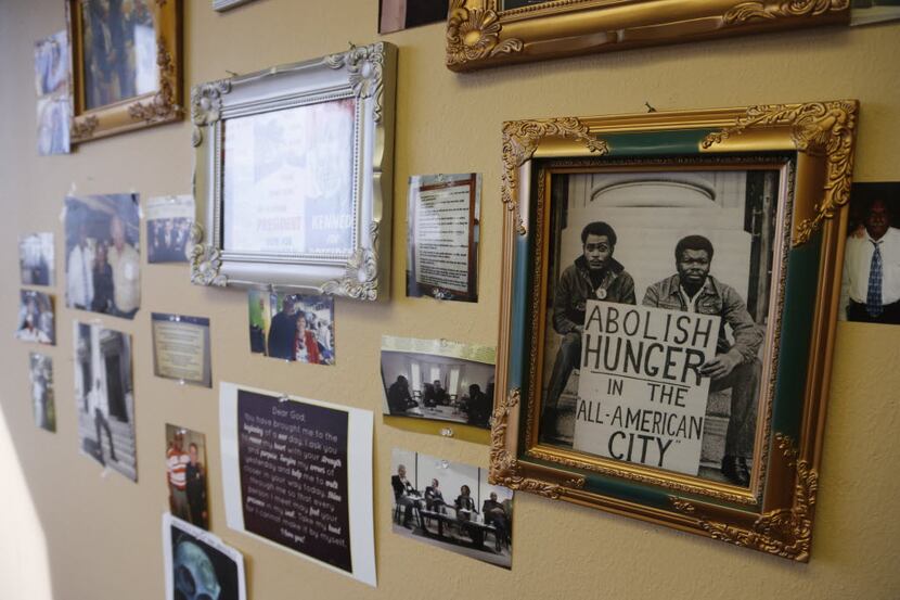 A photo in civil rights advocate Peter Johnson's office in the Bank of America building in...