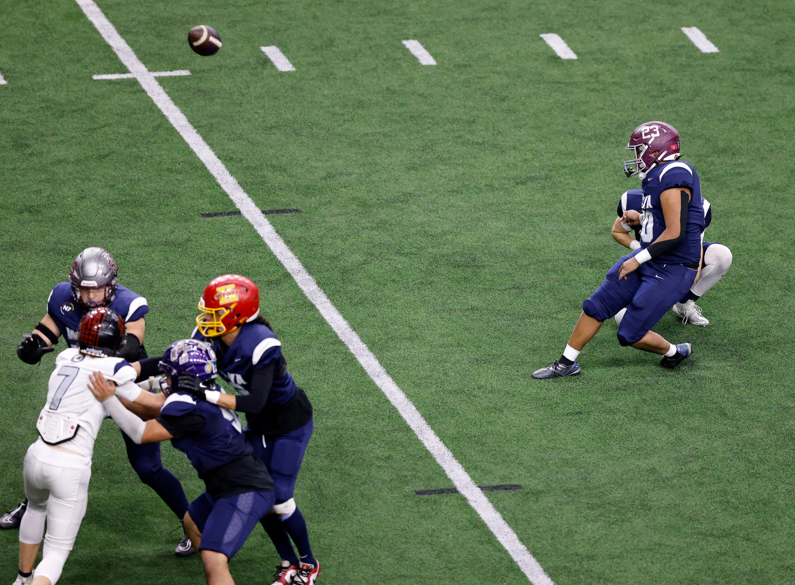 Wa-Ya  kicker Trajan Isaac (10) of Spring Hill High (TN) kicks the winning field goal in...