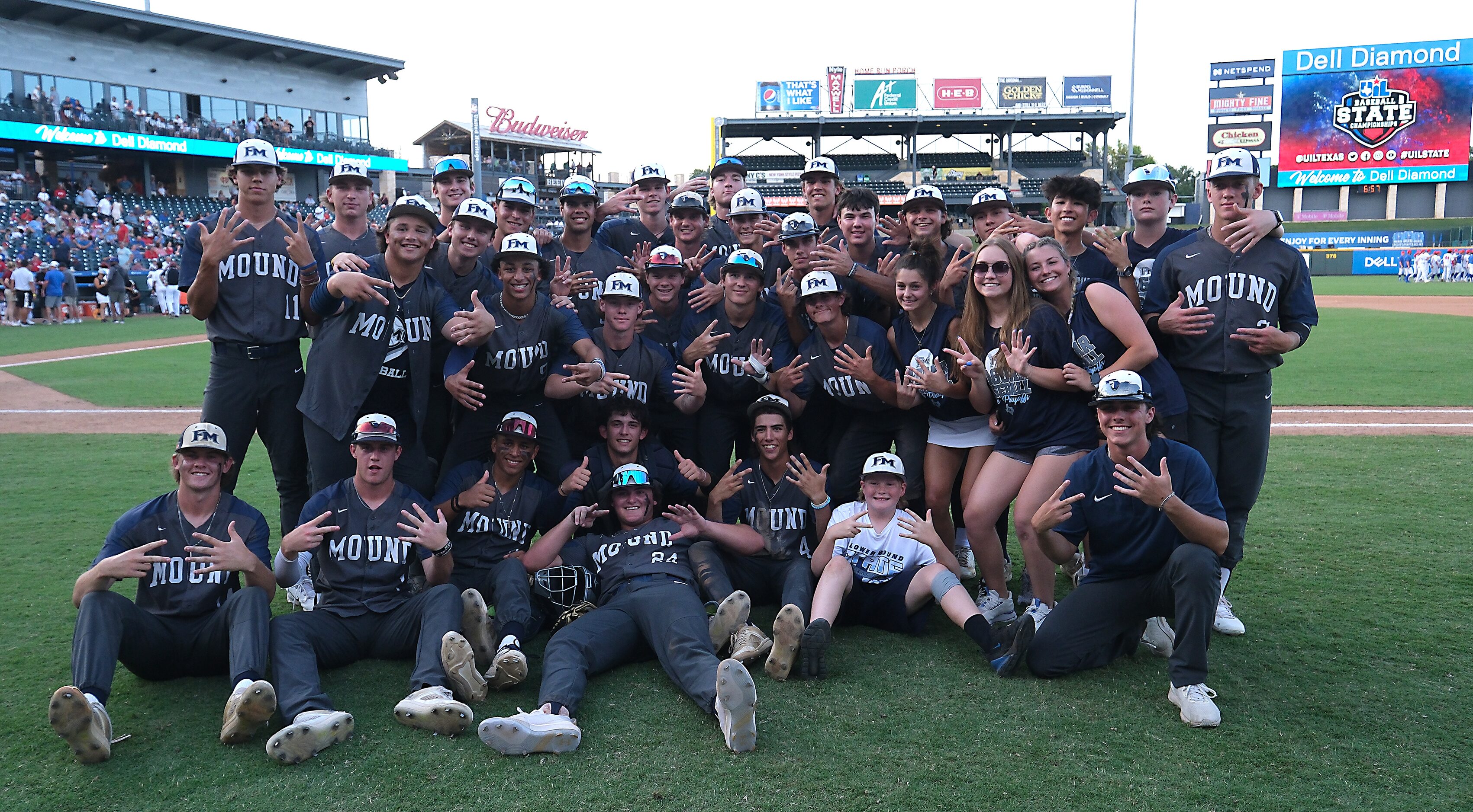 The Flower Mound team poses for a group photo after defeating Cypress Woods in the 2023 UIL...