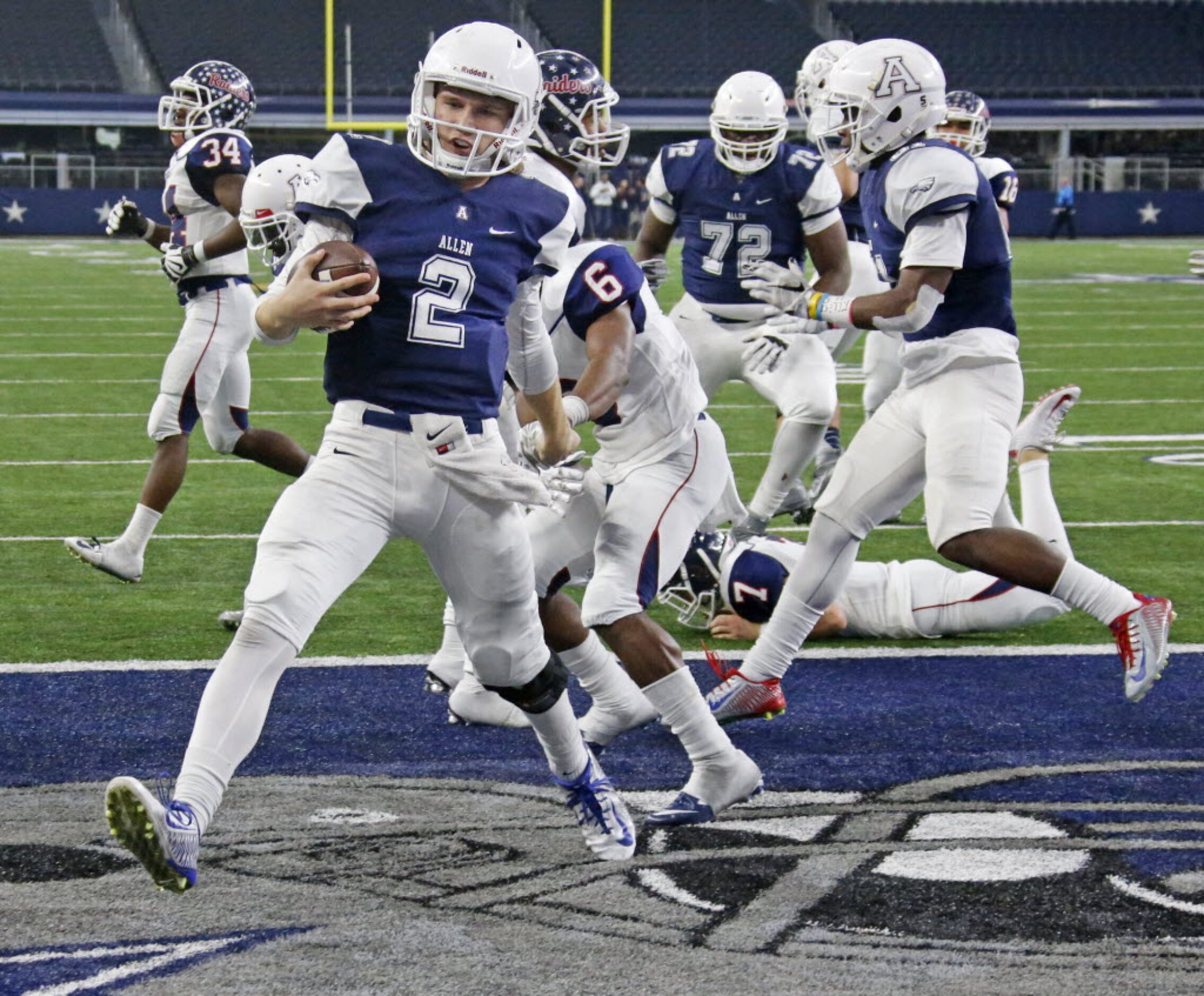 Allen quarterback Mitchell Jonke (2) scores on a short run in the third quarter during the...