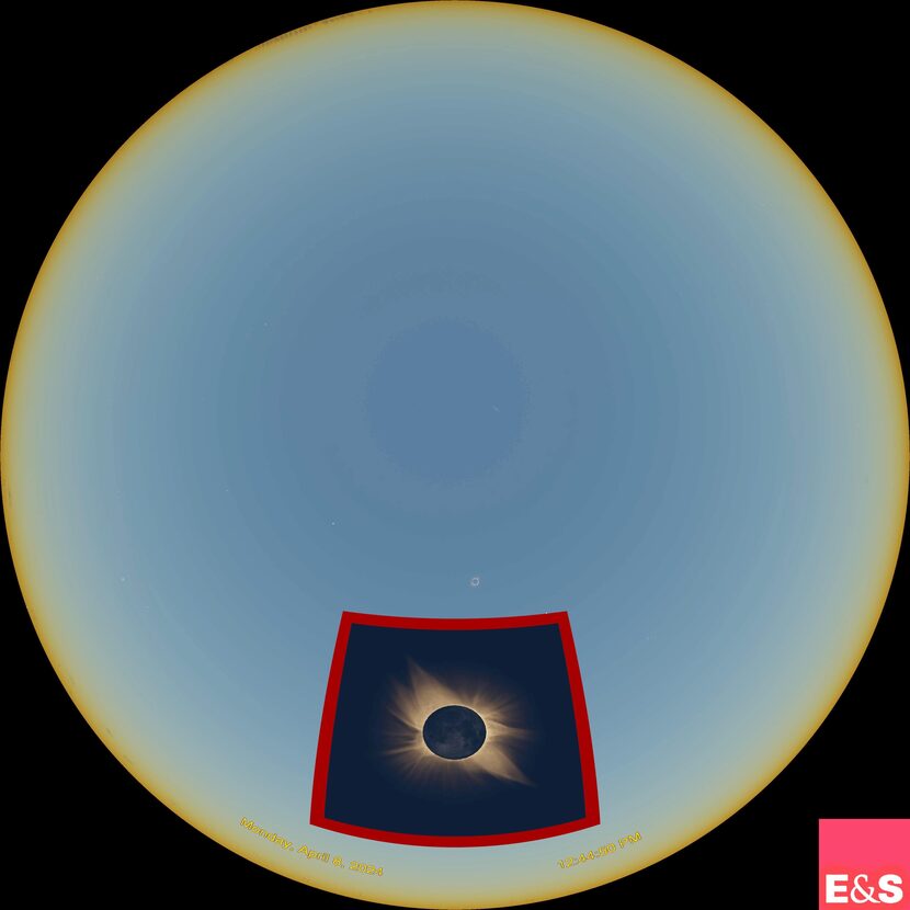 A rendering of what the total solar eclipse will look like from Arlington, Texas.