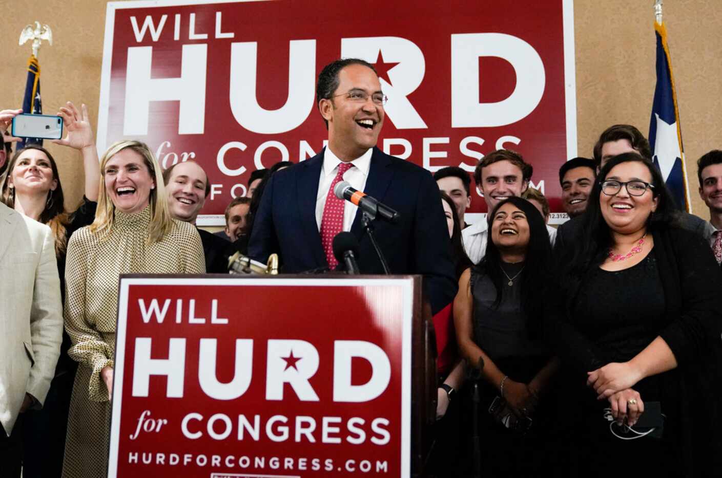 Rep. Will Hurd, R-Helotes, speaks during his election night victory party on Nov. 6, 2018,...