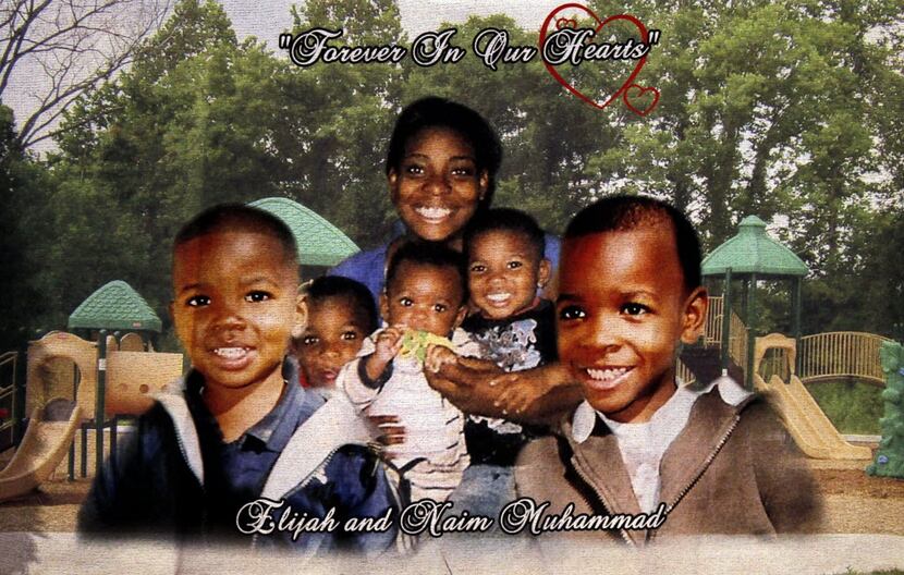 A photo displayed at the funeral services for Elijah Muhammad, 3, and Naim Muhammad, 5 and...