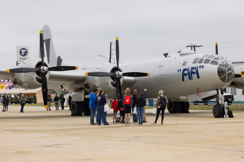 People looked at a B-29 FIFI during Aviation Discovery Fest at Dallas Executive Airport on...