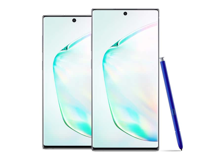 The Samsung Galaxy Note 10 (left), and Note 10+.