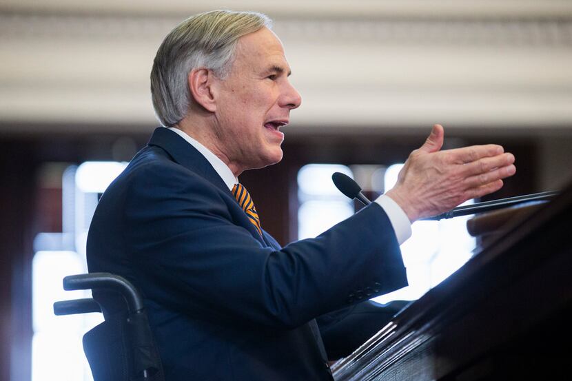 Governor Greg Abbott speaks in the Texas House of Representatives on opening day of the 86th...