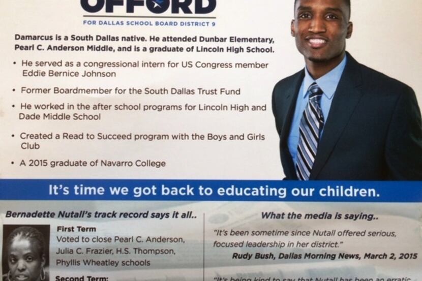  Mailer sent out to District 9 voters this week, suggesting Damarcus Offord has support that...