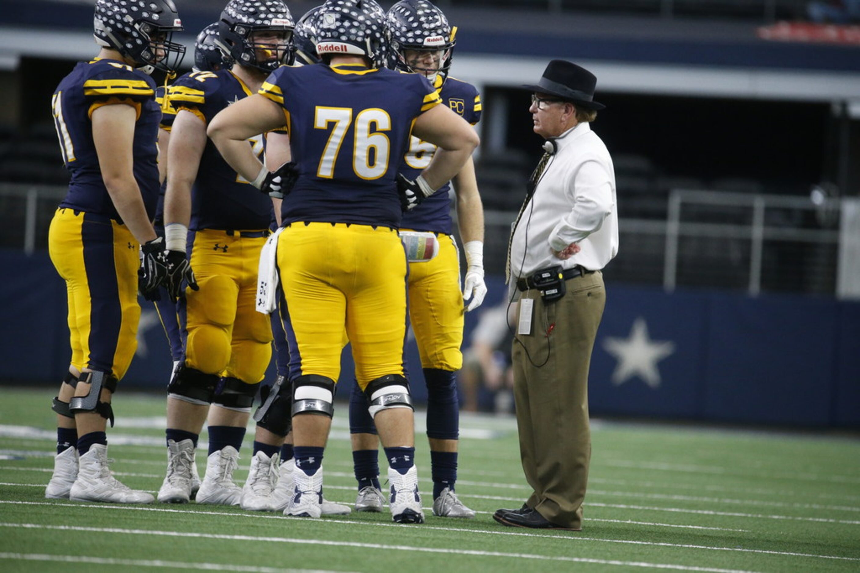 Highland Park's head coach Randy Allen walks onto the field during the second half of the...