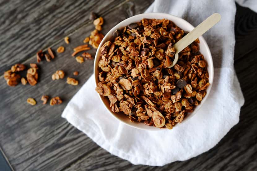A bowl of granola with dark chocolate from Park Lane Pantry