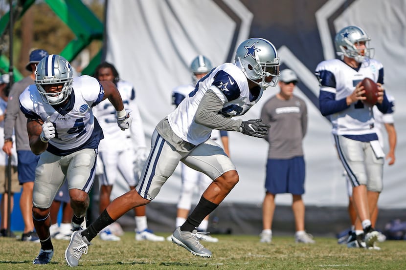 Dallas Cowboys wide receivers Terrance Williams (83) and Lance Lenoir Jr. (14) run a route...