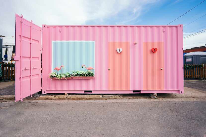 Sweet Tooth Motel's shipping container is shown at a previous location. In Fort Worth, it...
