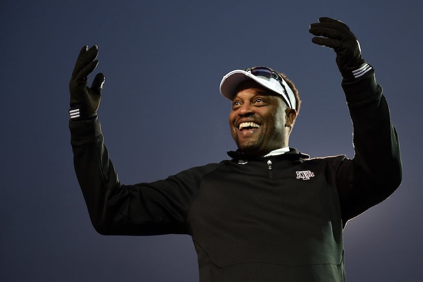 MEMPHIS, TN - DECEMBER 29: Head coach Kevin Sumlin of the Texas A&M Aggies looks to the...