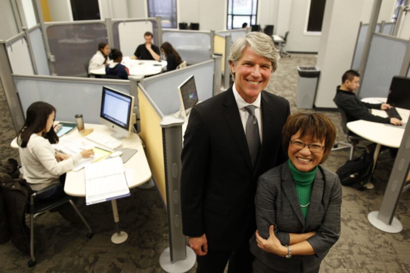 Michael Monticino, University of North Texas vice president of advancement, and Nancy Hong,...