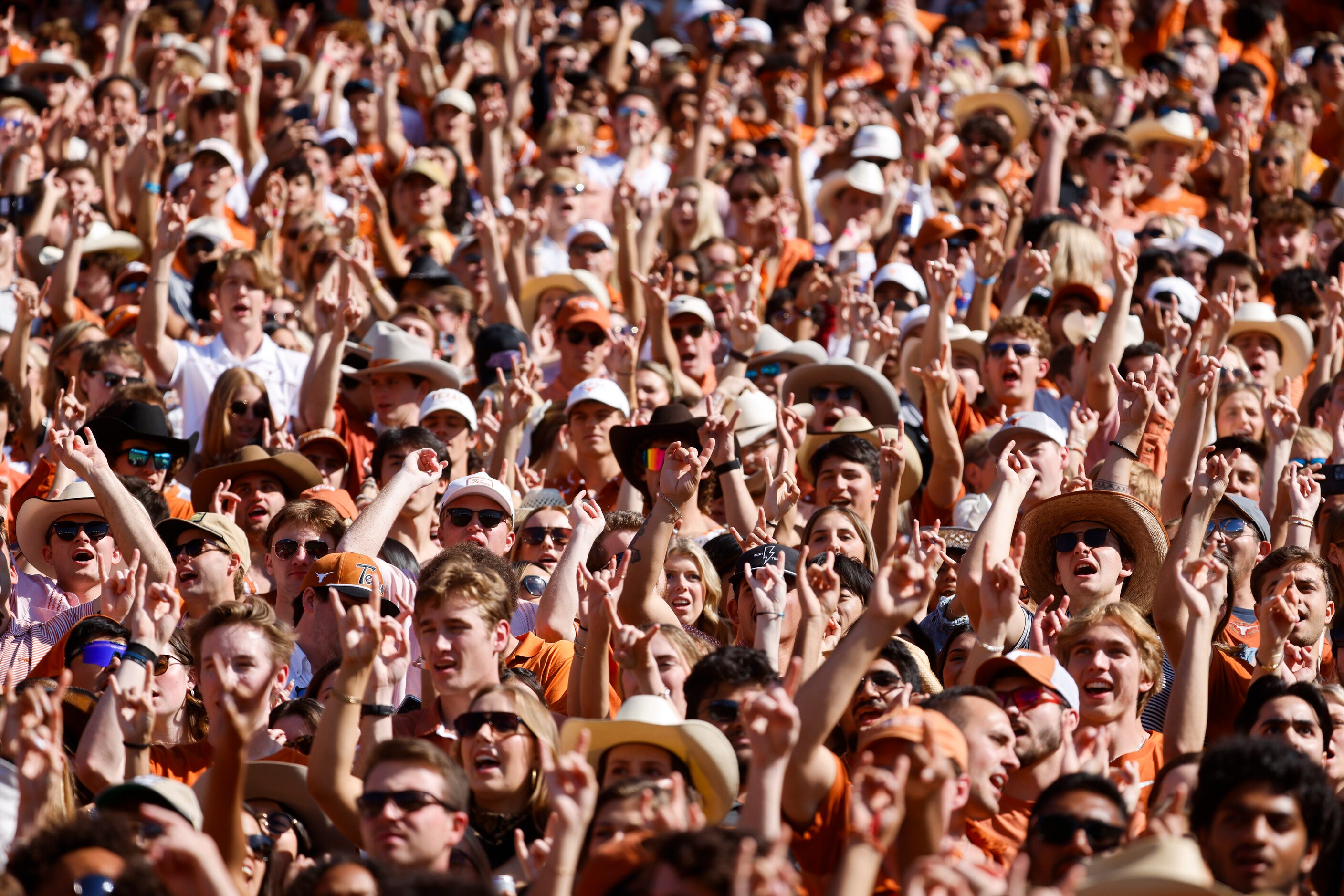 Texas fans gather ahead of the Red River Rivalry at the Cotton Bowl, on Saturday, Oct. 7,...