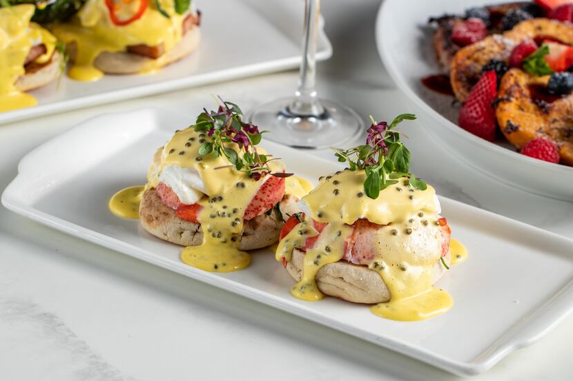 Lobster eggs Benedict is a decadent option at STK Steakhouse in Dallas.