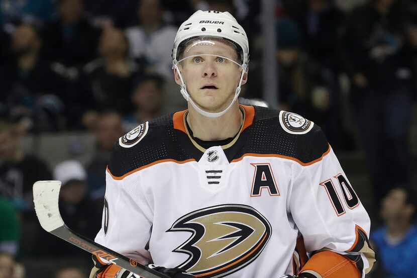 Anaheim Ducks right wing Corey Perry skates during a break against the San Jose Sharks in...
