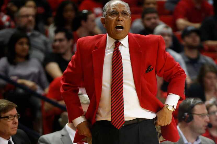 Texas Tech coach Tubby Smith directs his team during an NCAA college basketball game against...