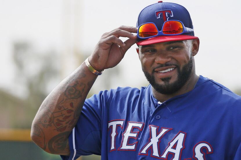 New Rangers first baseman Prince Fielder is pictured at his first workout with the team...