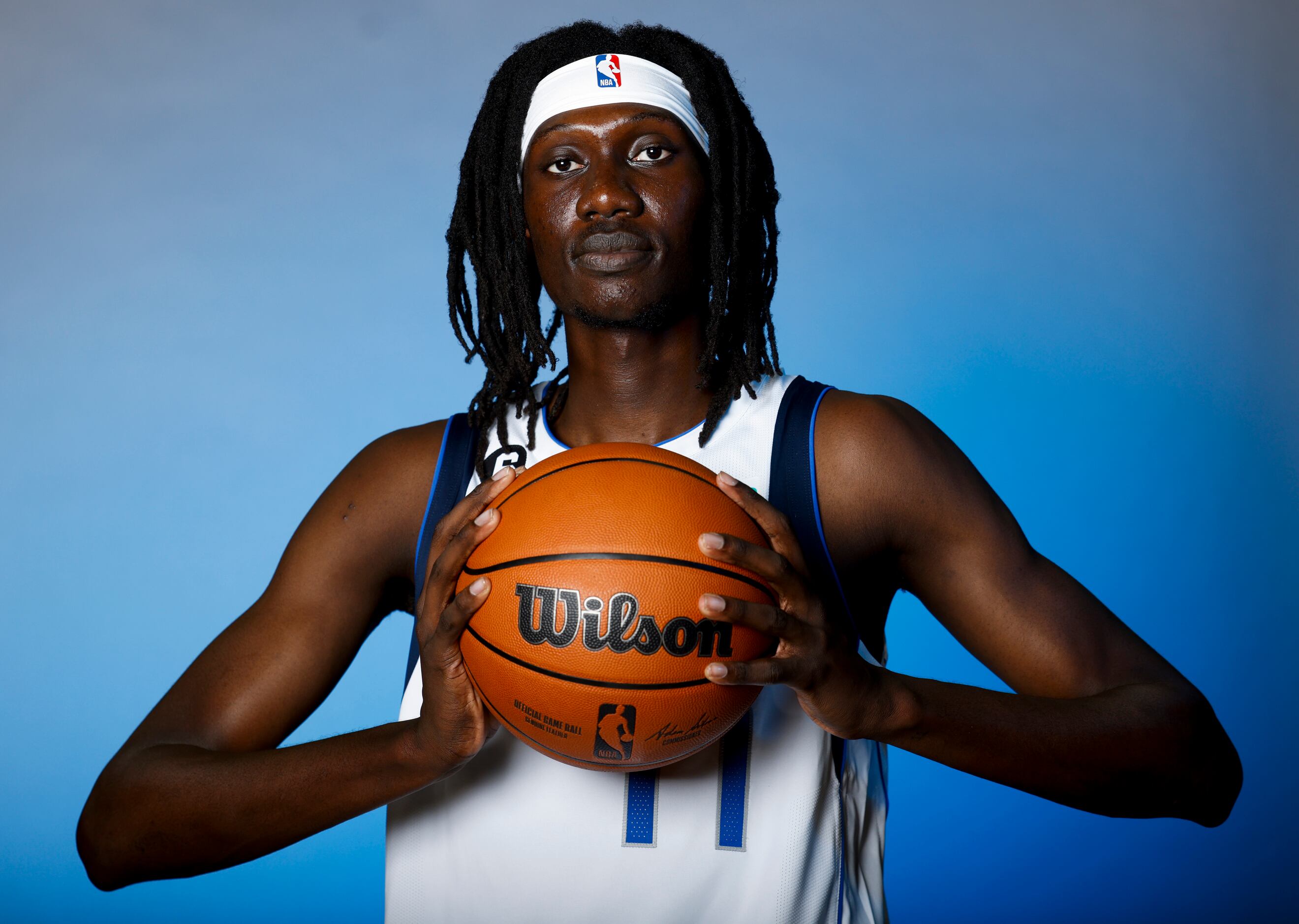 Dallas Mavericks’ Mouhamadou Gueye is photographed during the media day at American Airlines...