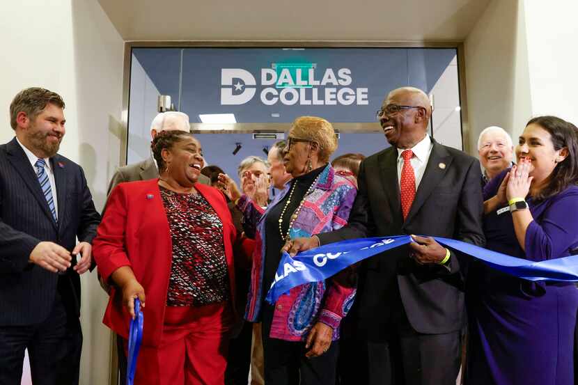 Gloria Smith (from center-left), vice provost of workforce education at Dallas College,...