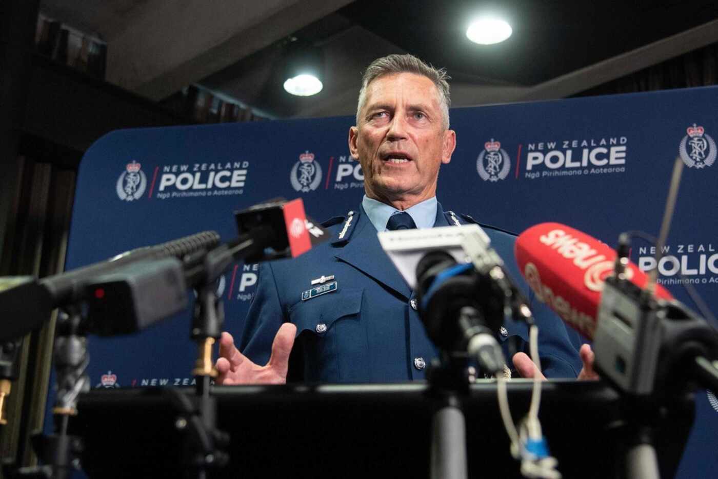 New Zealand police Commissioner Mike Bush speaks to the media after an attack on two mosques...