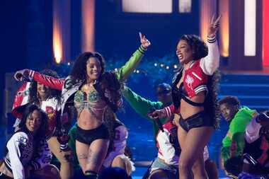 GloRilla, left, and Megan Thee Stallion perform during the BET Awards on Sunday, June 30,...