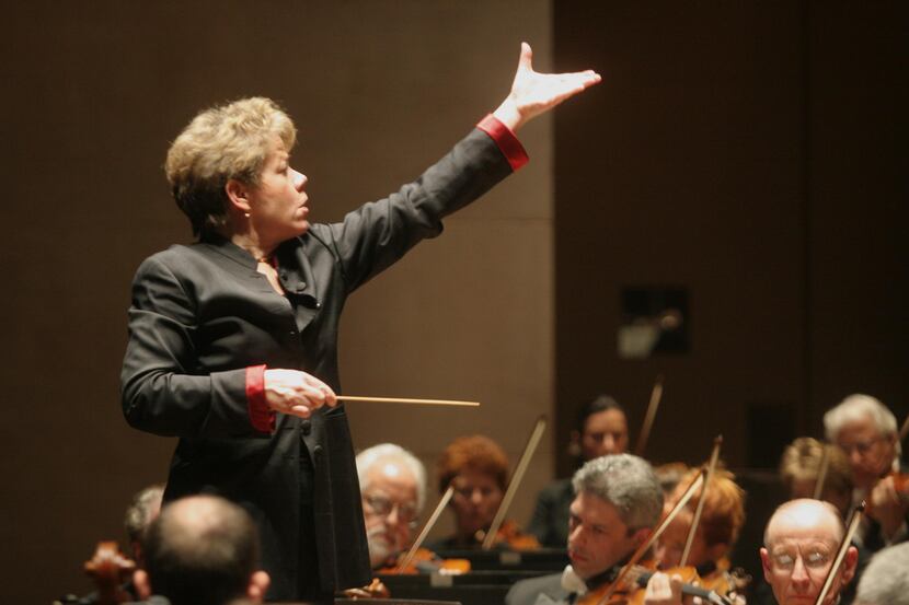 Marin Alsop, who will conduct and serve as chair of the competition jury, led the Dallas...