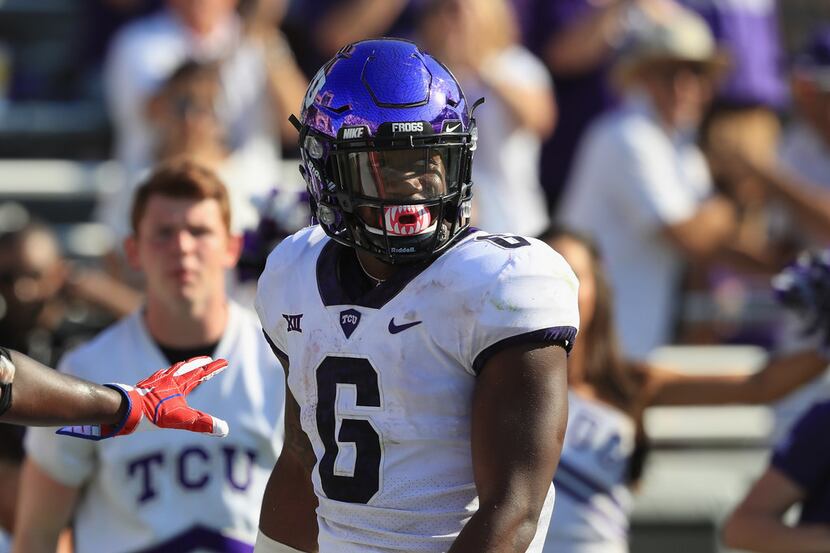 FORT WORTH, TX - SEPTEMBER 16:  Darius Anderson #6 of the TCU Horned Frogs celebrates a...