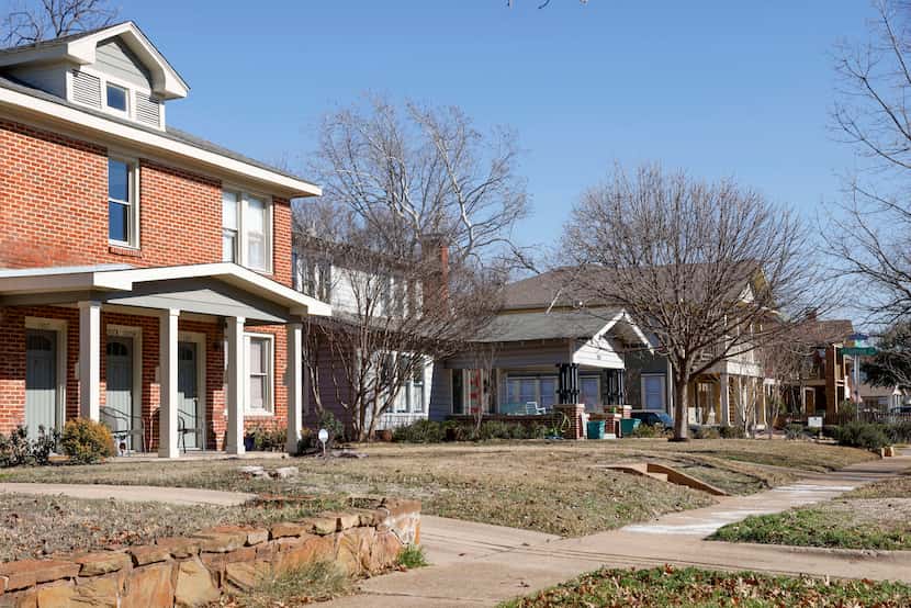 A mix of single-family houses, duplexes and fourplexes along King's Highway in Dallas' north...