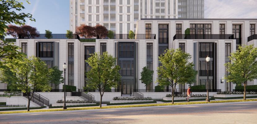 The Carlisle on the Creek development includes a residential high-rise plus row house units...