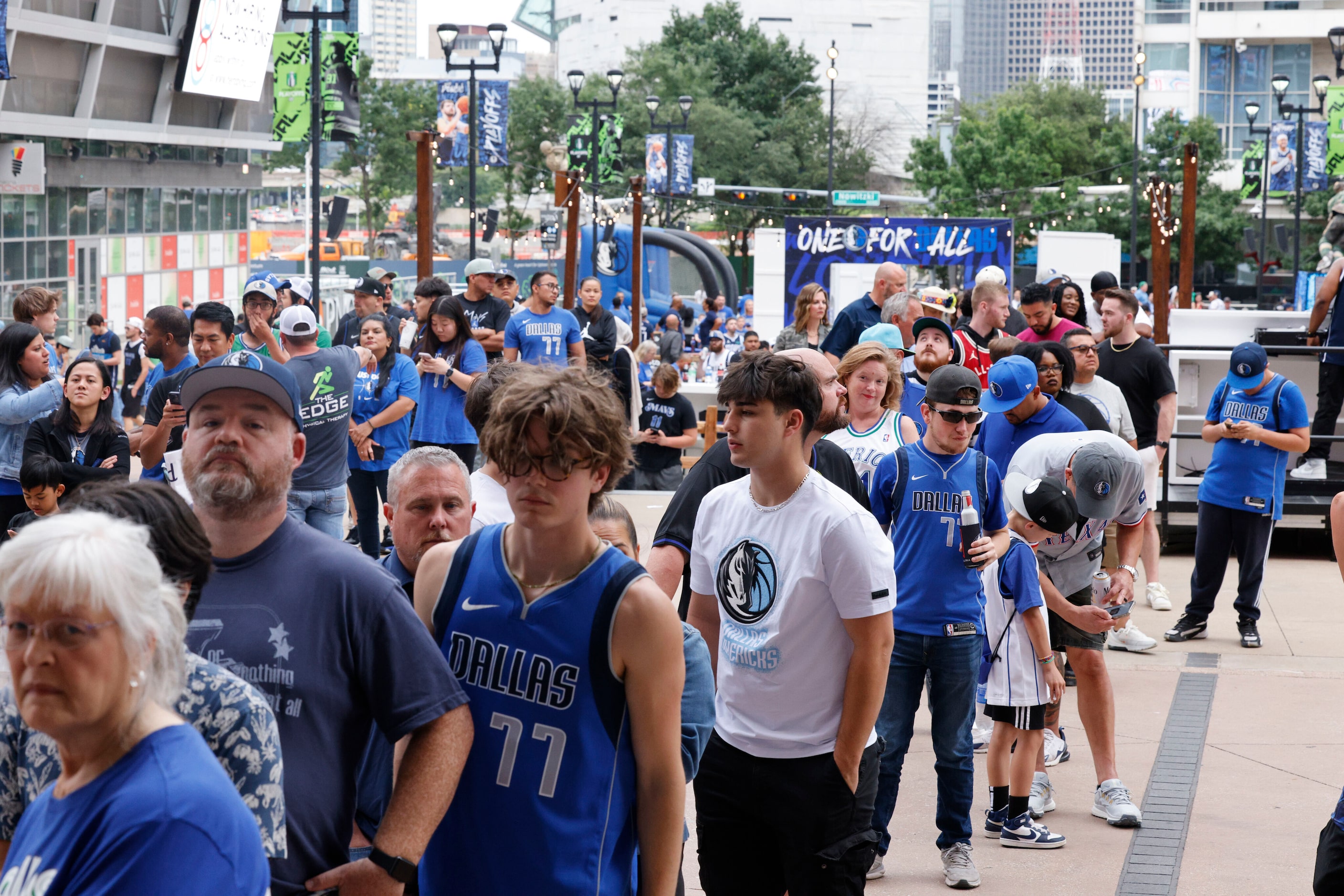 Fans enter the American Airlines Center before Game 6 of an NBA basketball first-round...