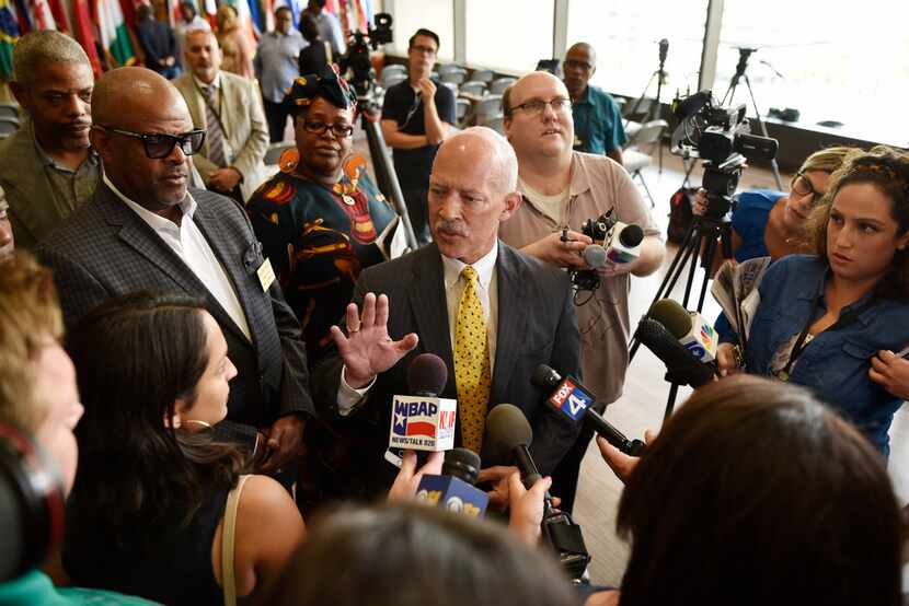 Dallas County District Attorney John Creuzot was interviewed by reporters after the news...