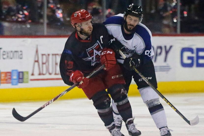 Allen Americans right wing Chad Costello (13) colides with Wichita Thunder forward Dean...