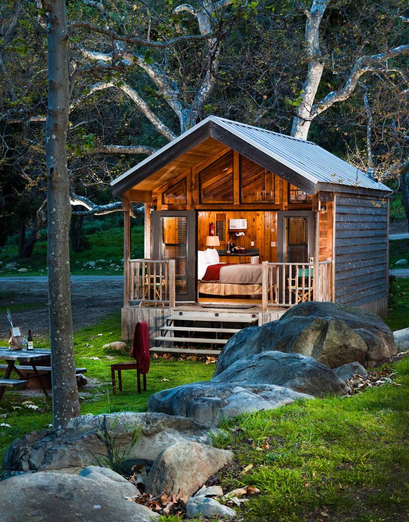 The Creekside Queen Cabin offers a luxury camping experience at El Capitan Canyon.
