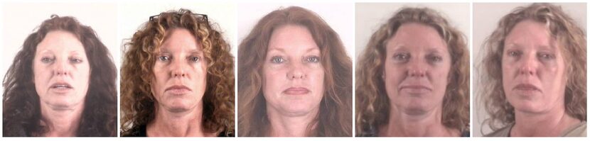 From left, mugshots of Tonya Couch from December 2015, January 2016, May 2016, March 2018...