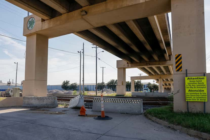 Barriers block a former level crossing on Linfield Road at Carbondale Street in Joppa,...