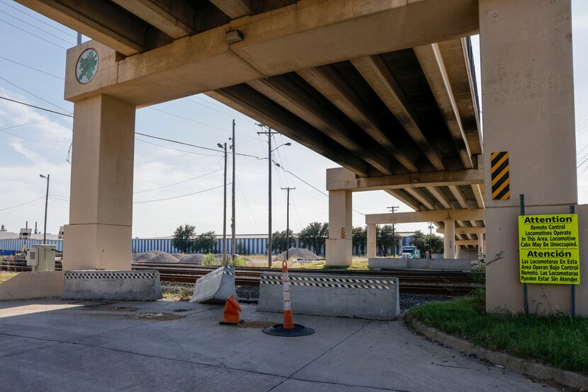 Barriers block a former level crossing on Linfield Road at Carbondale Street in Joppa,...