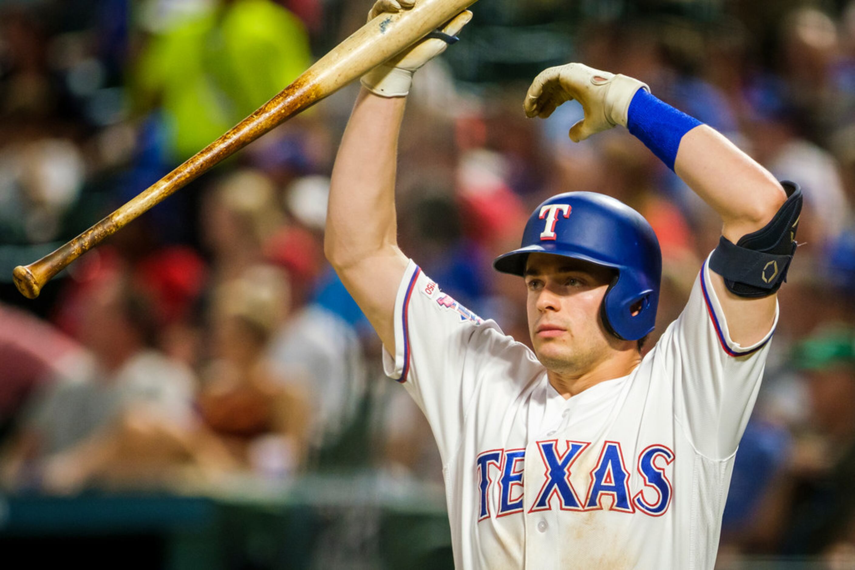 Texas Rangers infielder Nick Solak steps to the plate to bat during the second inning...