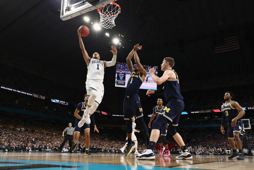 SAN ANTONIO, TX - APRIL 02: Jalen Brunson #1 of the Villanova Wildcats drives to the basket...