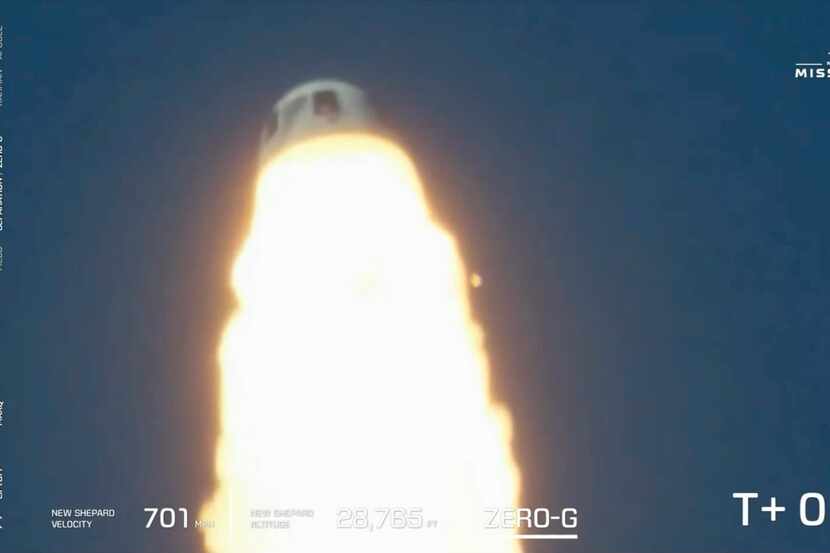 This image provided by Blue Origin shows a rocket after a launch failure on Monday, Sept....