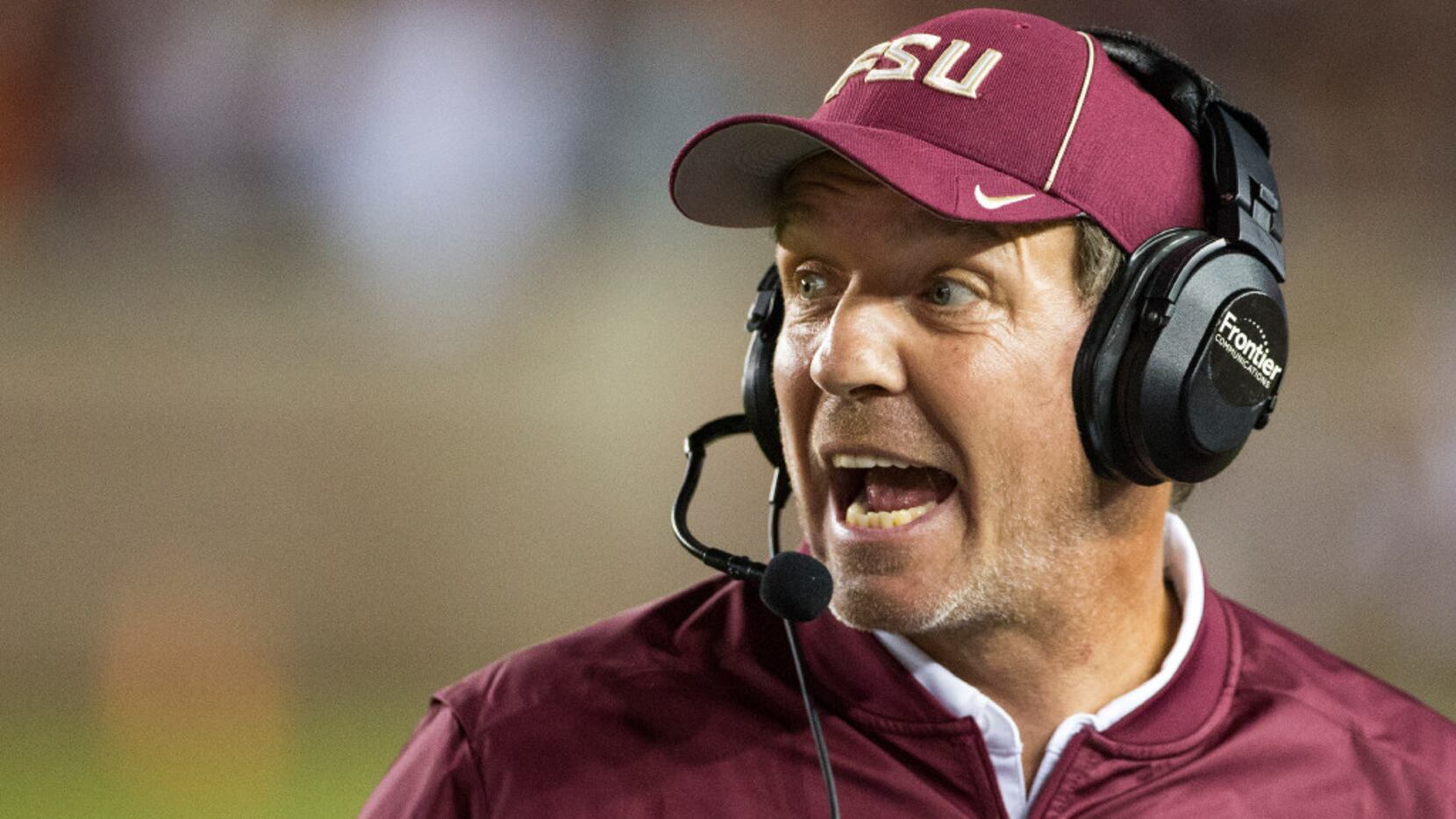 FILE - In this Oct. 29, 2016, file photo, Florida State coach Jimbo Fisher shouts...