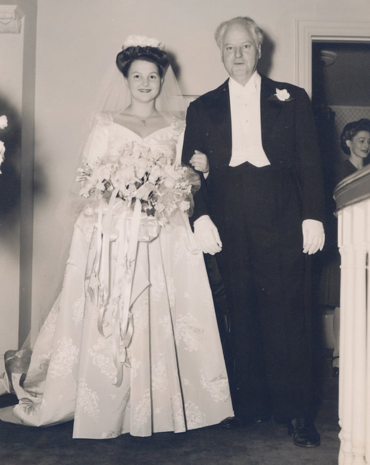 Caroline Hunt walking down the aisle with her father, H.L. Hunt, for her marriage to Loyd...