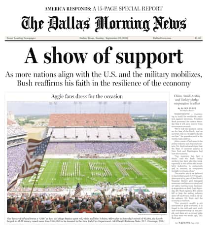 The front page of The Dallas Morning News from Sept. 23, 2001.