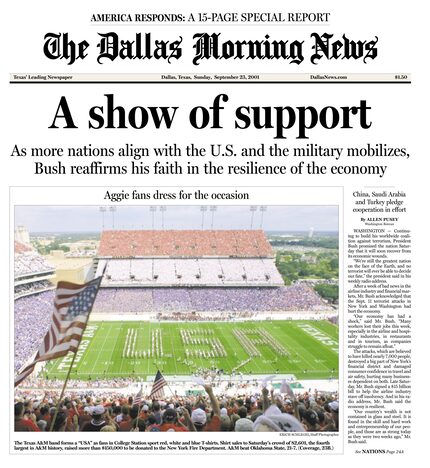 The front page of The Dallas Morning News from Sept. 23, 2001.